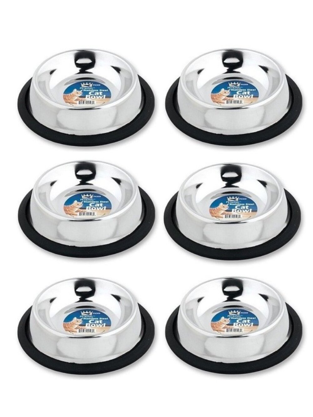 6 Pack Pet King Stainless Steel Cat Bowls Small Dog Water Food No Tip, 6 oz Each